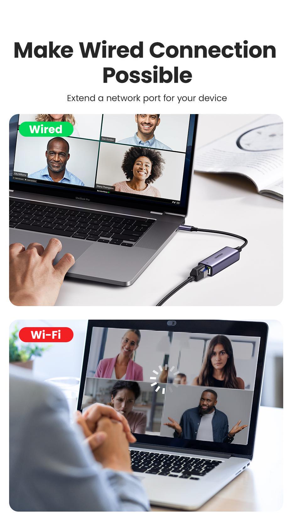 Мережева карта UGREEN Type-C-Ethernet 1 Гбіт/с LAN USB 3.1 Gen 1-C-RJ45 1000 Мбіт/с металевий Сірий (50737) - фото 11