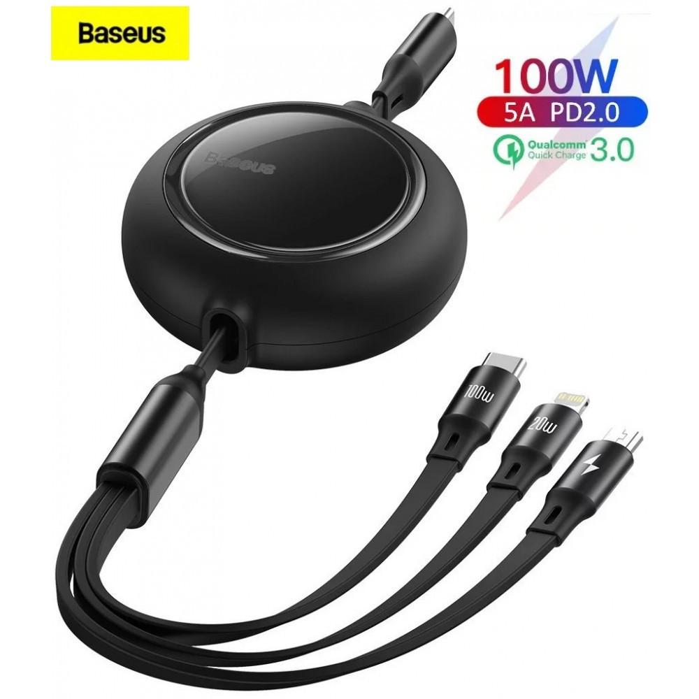 Кабель Baseus Bright Mirror Retractable 3в1 Micro USB/Lightning/Type-C 100W 1,2м Black (25397316) - фото 11