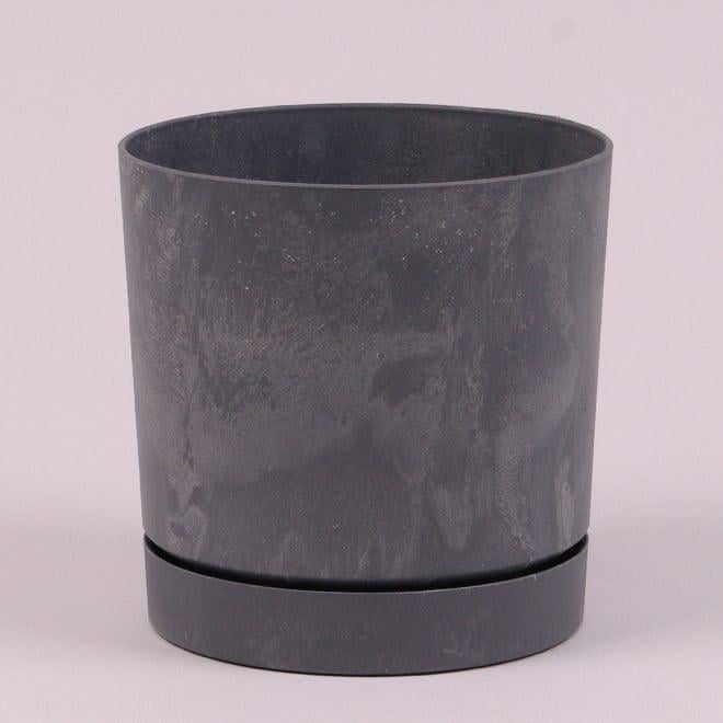 Горшок с подставкой Flora Tubo P beton effect пластмассовый 11 см Маренго (93573)
