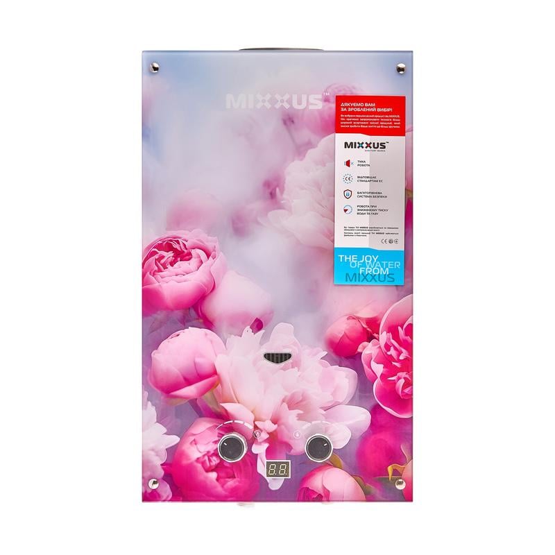 Газова колонка MIXXUS GWH-0410 BASIC GLASS димохідна панель зі скла з малюнком 17 кВт 10 л/хв (OL-WH0025)