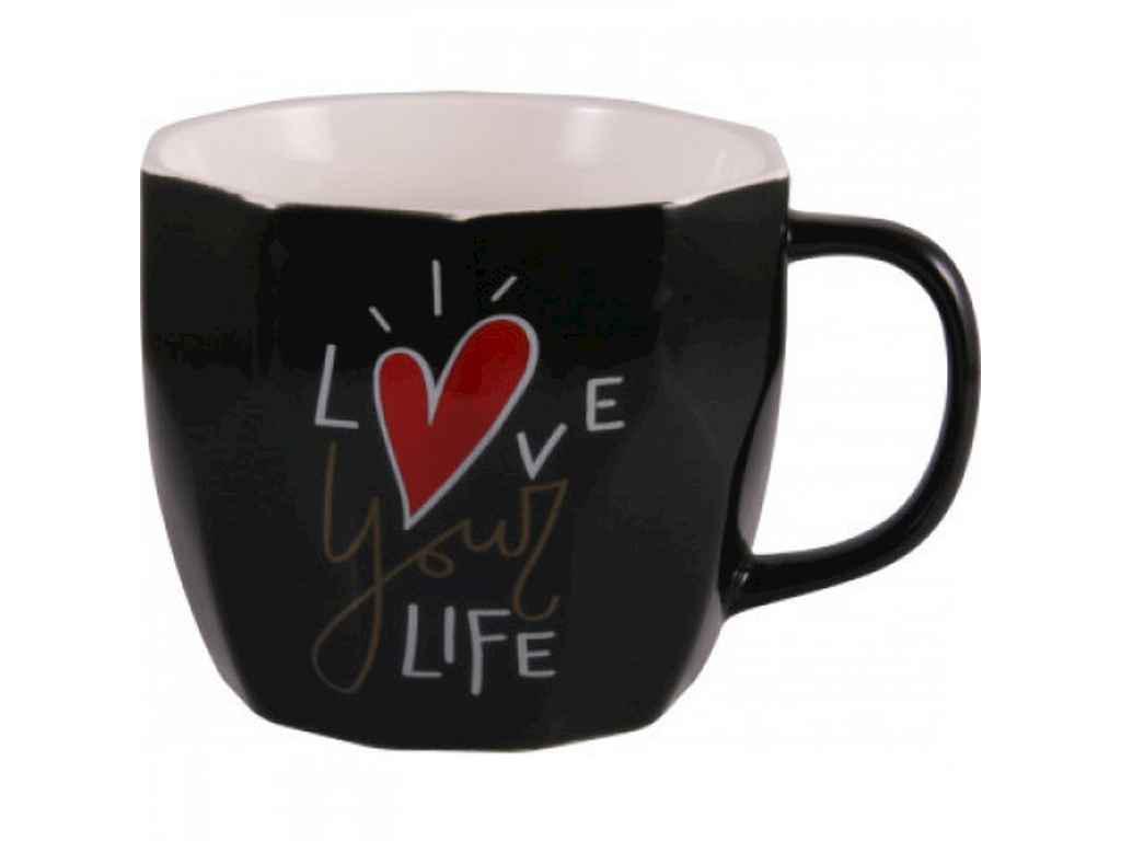 Чашка MILIKA кераміка Love your life в подарунковій коробці 360 мл Black (895948)