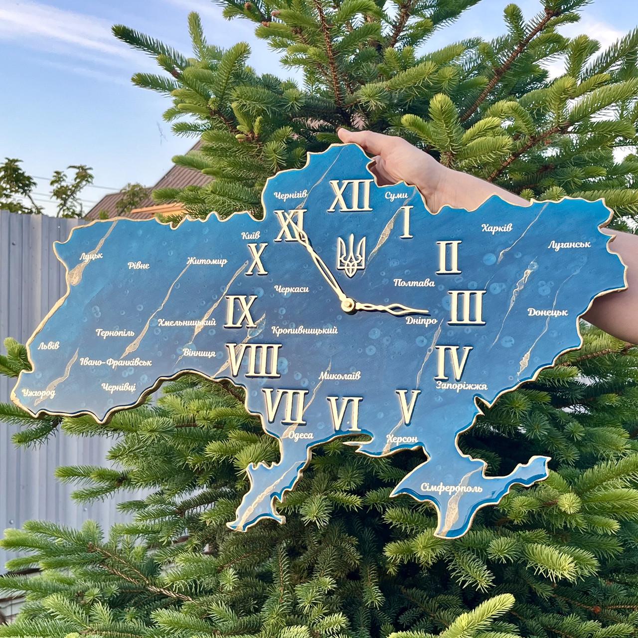 Часы настенные из эпоксидной смолы Карта Украины 130х83 см