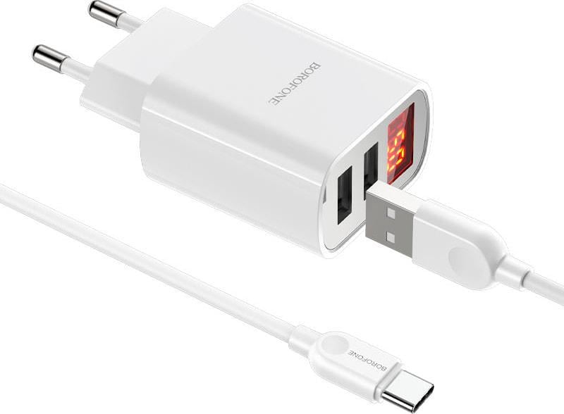 Устройство зарядное Borofone BA58A 2 USB 2,4A кабель Type-C White (36726) - фото 3