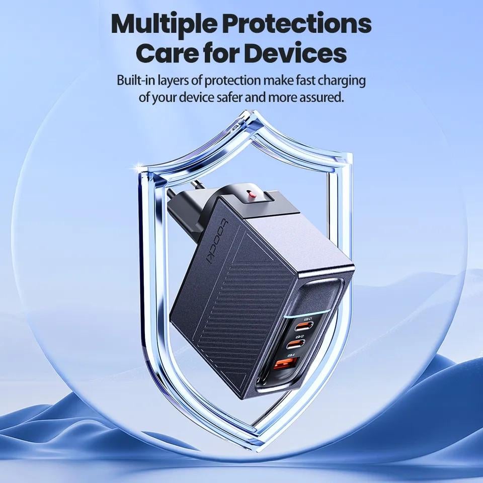 Зарядний пристрій мережевий Toocki GAN 100W 2 Type-C/1 USB з кабелем 100w (25397374) - фото 7 Зарядний пристрій мережевий Toocki GAN 100W 2 Type-C/1 USB з кабелем 100w (25397374) - фото 7
