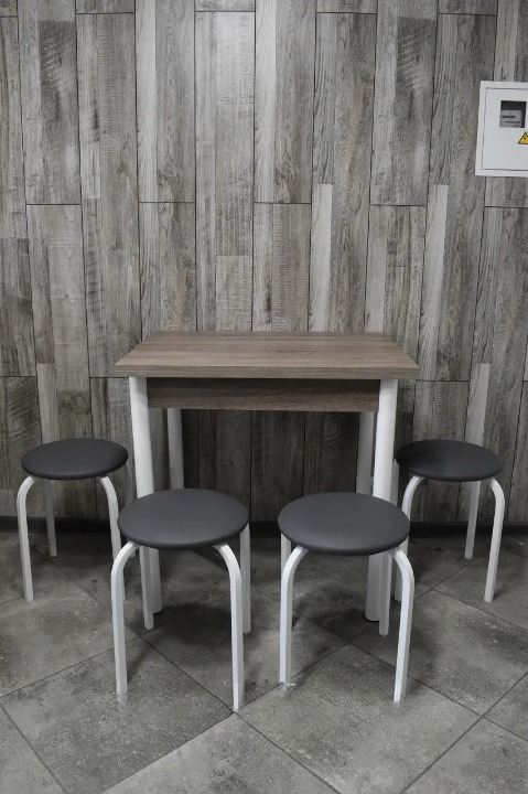 Кухонний комплект Оскар стіл розкладний/табурети 4 шт. Стандарт у білому каркасі 60х80/80х120х75 см Трюфель/Сірий (28375065)