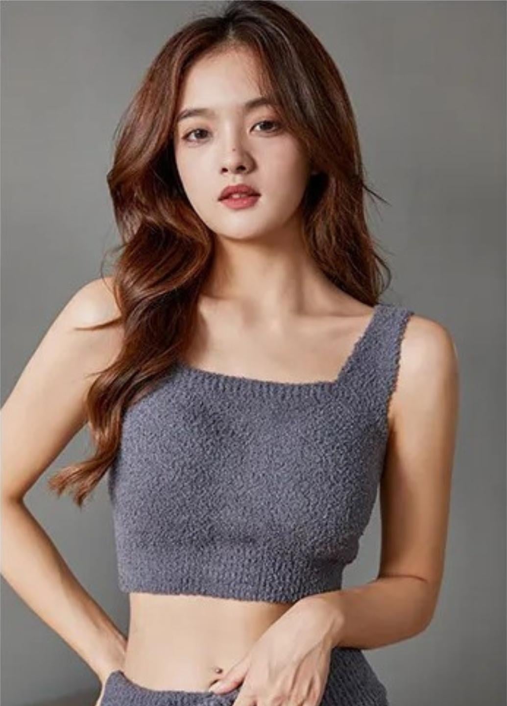 Топ Magnificent из искусственного меха sherpa с формованными чашками L Серый (986-46)