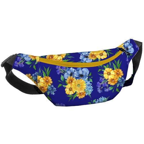 Сумка-бананка через плече та на пояс Presentville Bumbag Гербери і волошки 27х16 см (BB_22S016_ZHL)