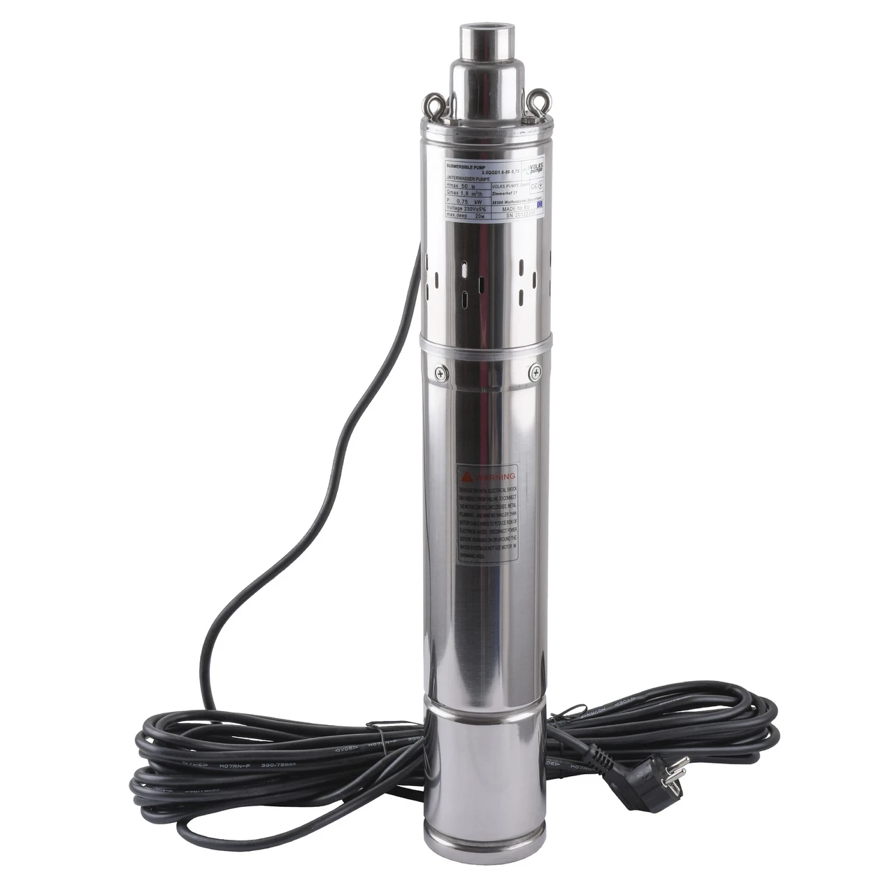 Насос скважинный шнековый VOLKS pumpe 3,5 QGD 1,8-50-0,75 кВт и кабель 15 м/3,5" (24209691)