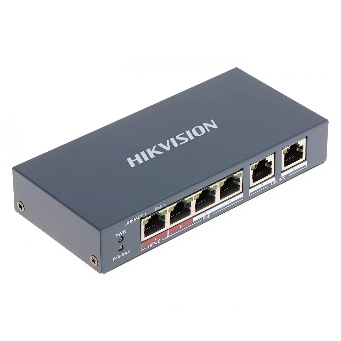 Коммутатор 4-портовый неуправляемый Hikvision DS-3E0106HP-E POE 1,2 Гбит/с Сине-серый (e9d37ccb)