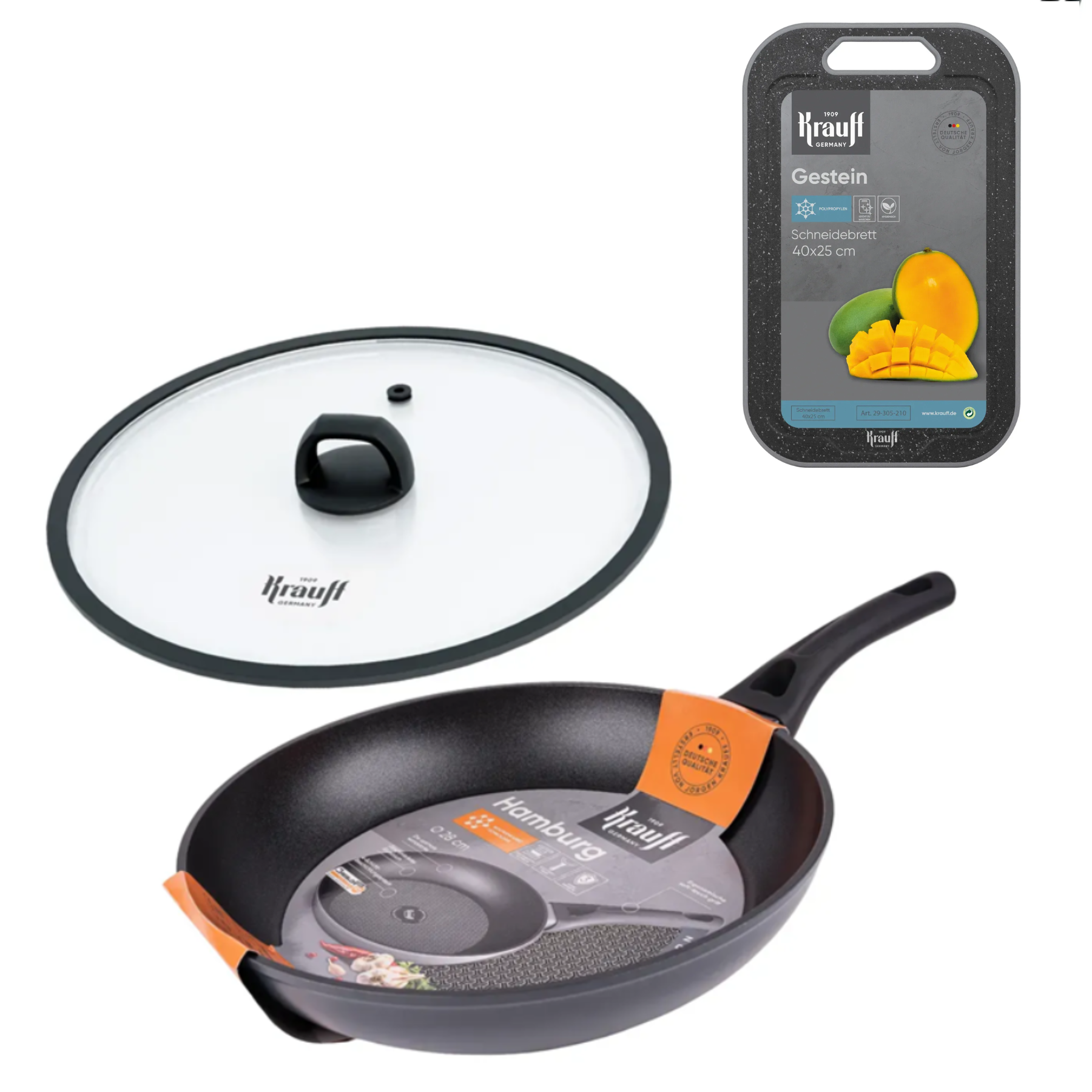 Сковорода с крышкой Krauff Hamburg 28 см с щипцами кухонными (28736)