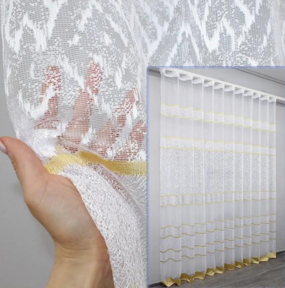 Тюль в спальню/вітальню Жаккард Білий/Золотистий (1290т) - фото 4 Тюль в спальню/вітальню Жаккард Білий/Золотистий (1290т) - фото 4