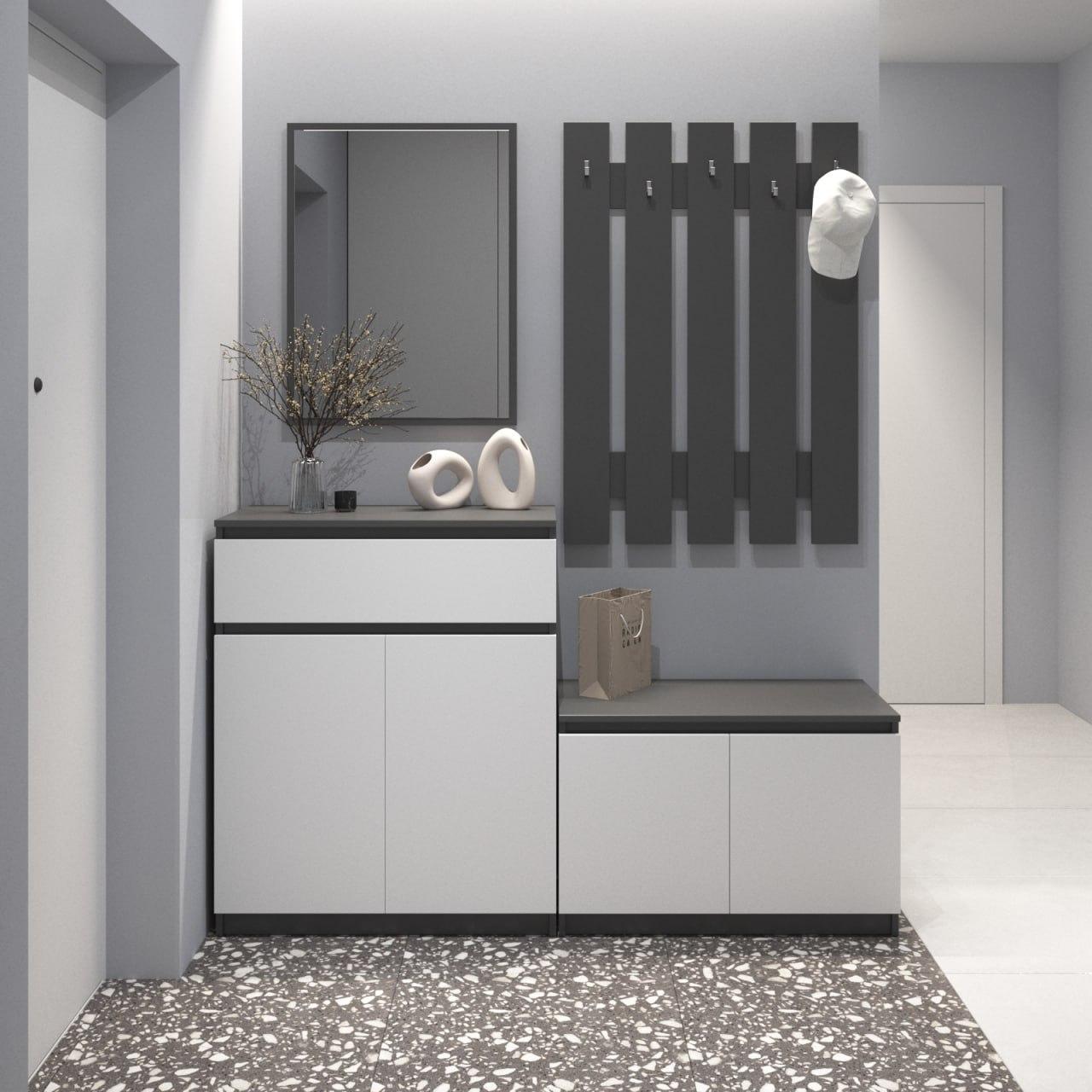 Мебельный комплект Вайс №2 1604х400х1950 мм Антрацит-Белый фасад (30876188)