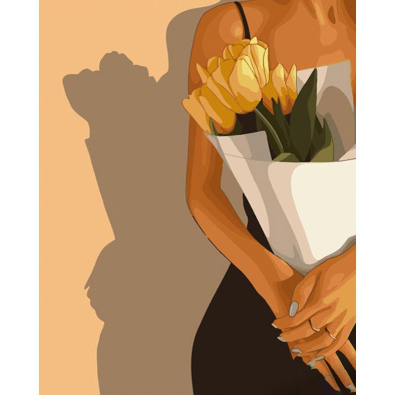 Картина по номерам Strateg Премиум Тюльпаны в руках 40x50 см (GS764)