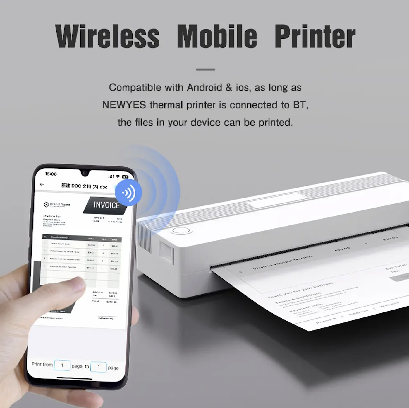 Термопринтер бездротовий портативний Smart wireless thermal printer LD0802 Bluetooth White - фото 6