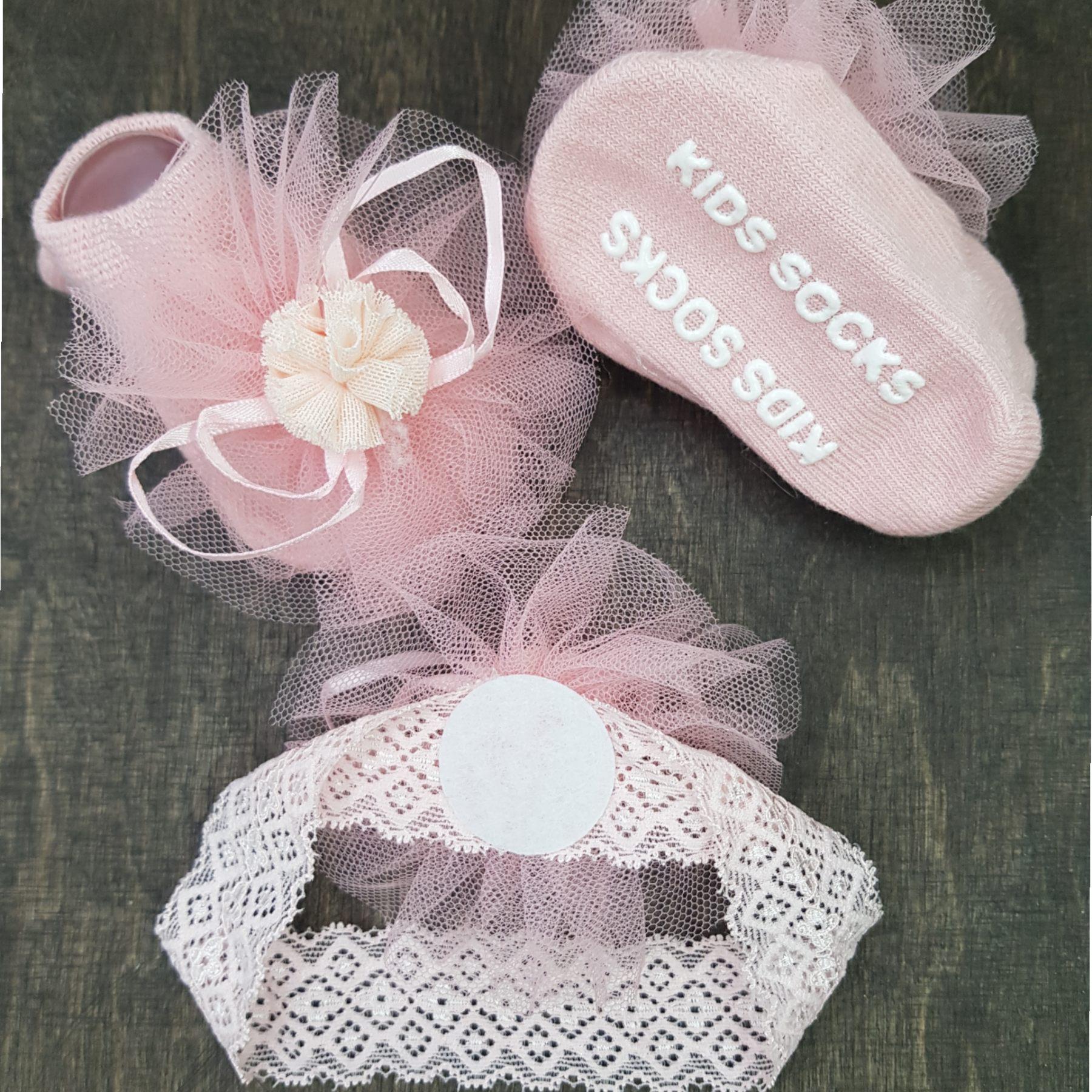 Комплект для немовлят Шкарпетки та пов'язка на голову Рожевий/Золотий (2470607897) - фото 3 Комплект для немовлят Шкарпетки та пов'язка на голову Рожевий/Золотий (2470607897) - фото 3