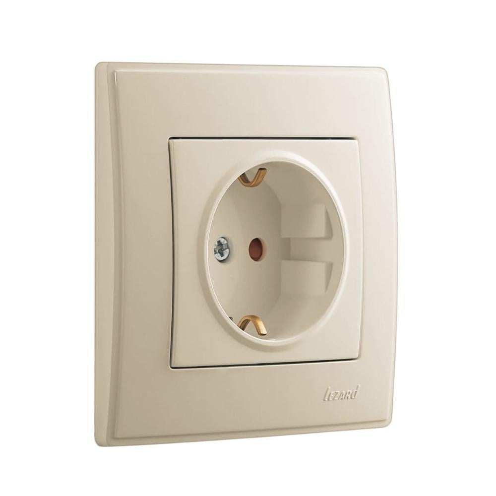 Розетка Lezard Lesya 1-я с заземлением со шторками Кремовый