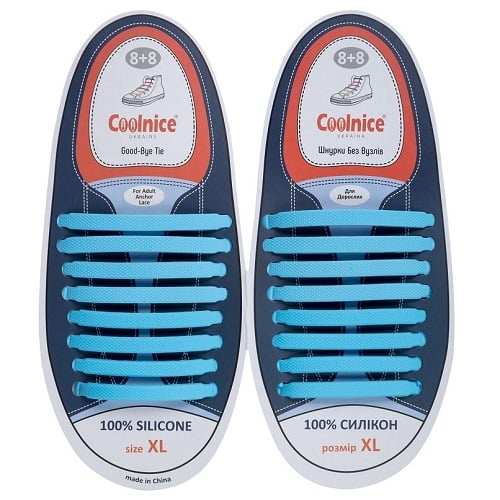 Шнурки силиконовые Coolnice универсальные для обуви большого размера 16 шт Голубой (545)