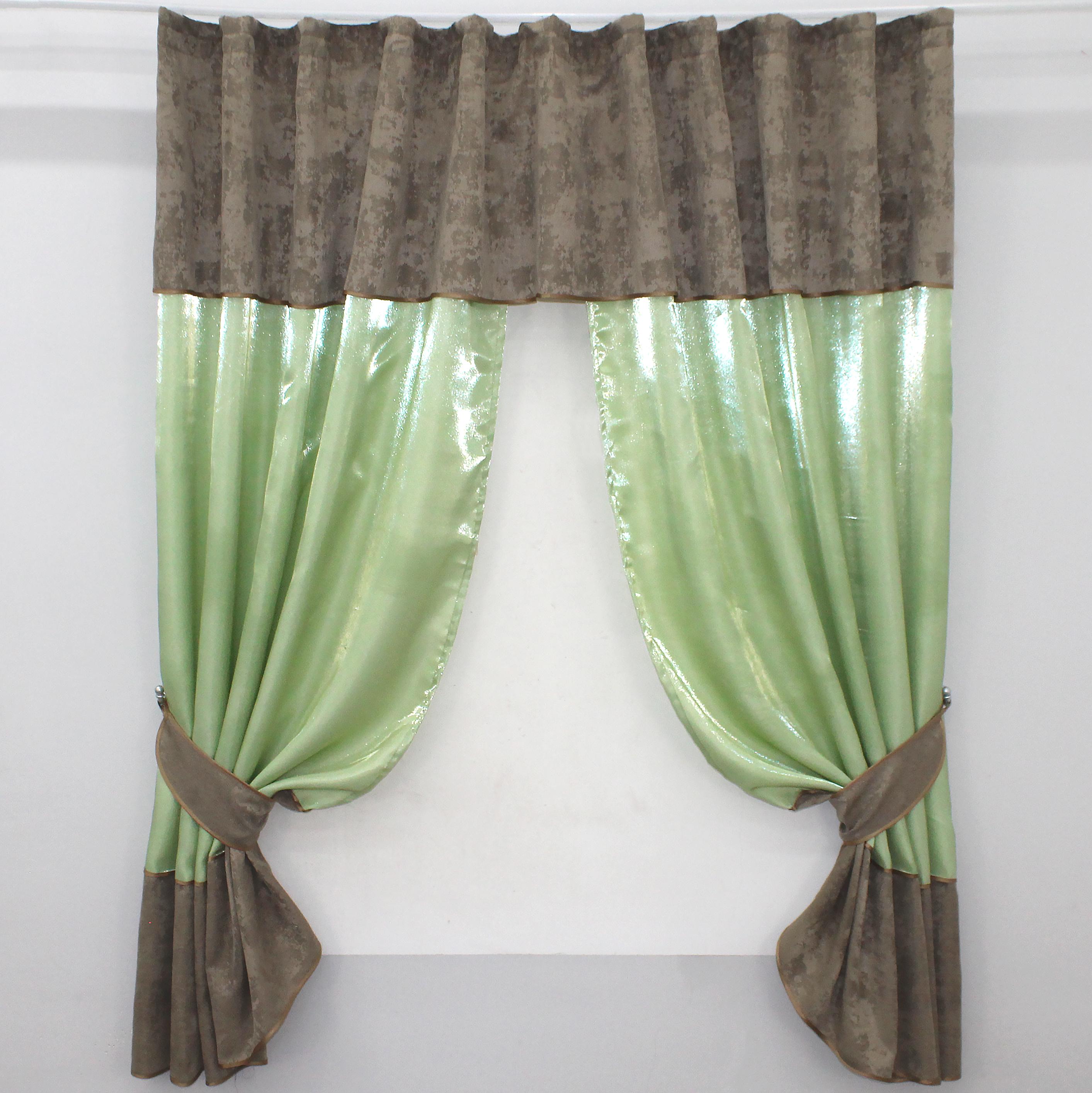 Штори кухонні VR-Textil № 073к з ламбрекеном і підхватами 270х170 см Оливковий/Світло-коричневий (52-0389)