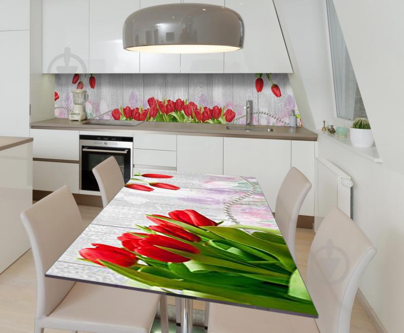 Наклейка виниловая на стол Zatarga  "Красные тюльпаны"  600х1200 мм