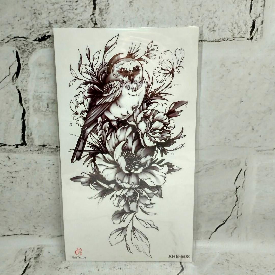 Тату временное Птица в цветах лист 11,5x21 см (XHB-508)