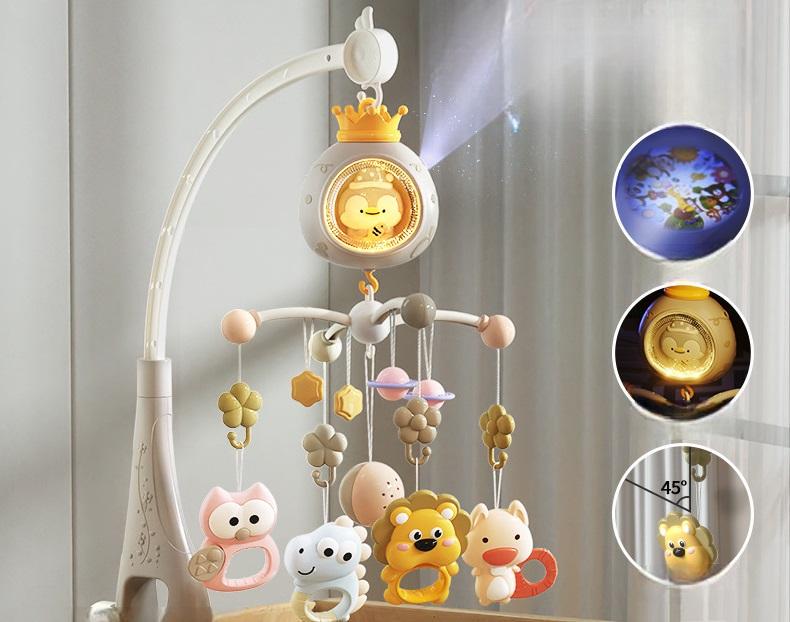 Музичний мобіль 3в1 з нічником проектором та пультом керування Бежевий - фото 2 Музичний мобіль 3в1 з нічником проектором та пультом керування Бежевий - фото 2