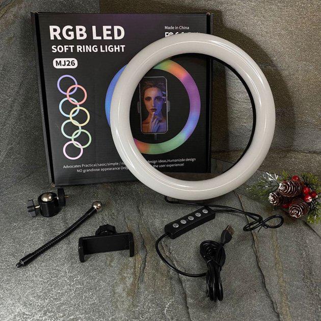 Кільцева світлодіодна лампа RGB LED RING MJ26 26 см із тримачем телефону (MD14637) - фото 6