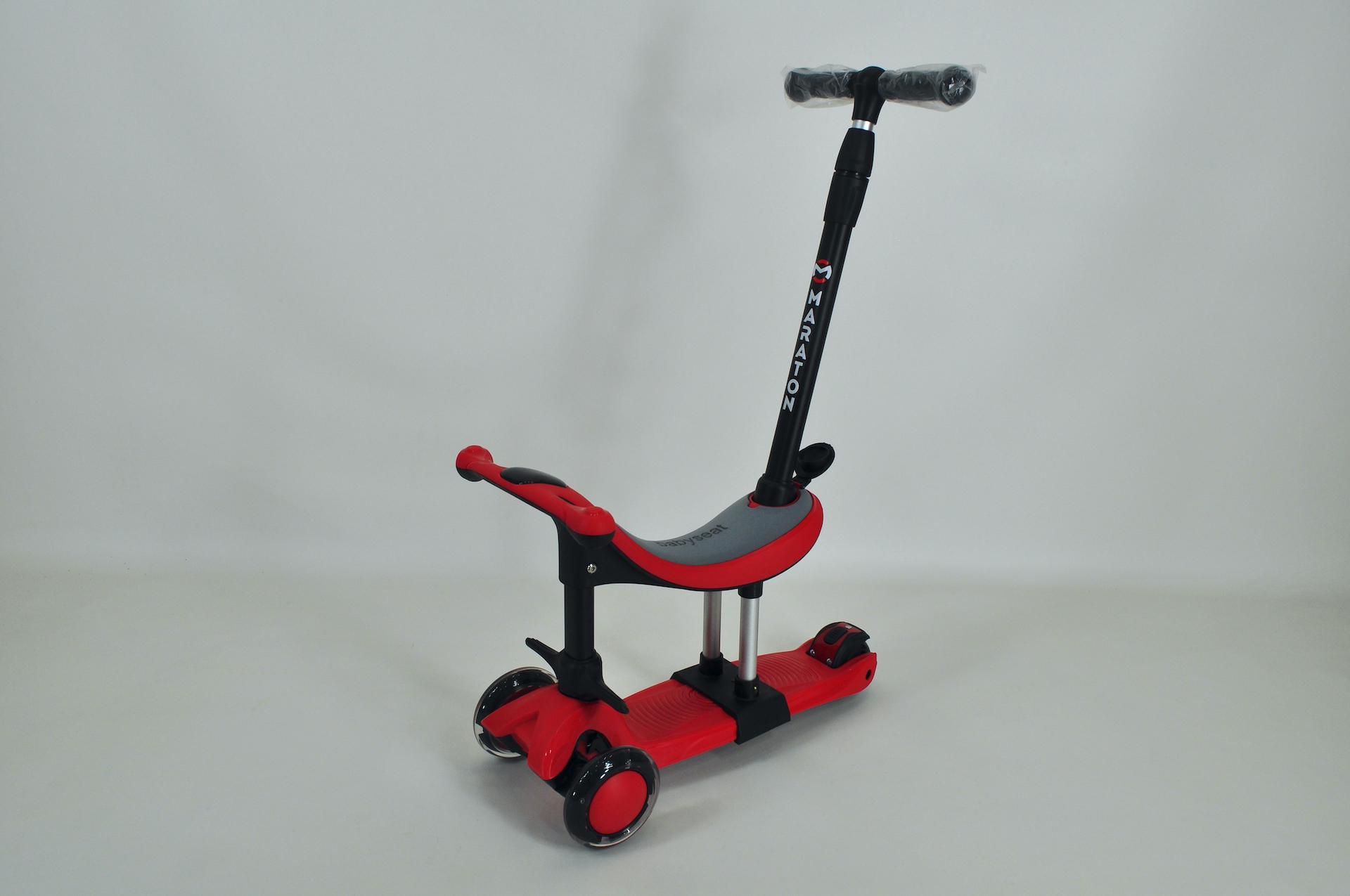 Самокат детский трехколесный 5в1 Maraton Credo II с родительской ручкой и сиденьем Красный