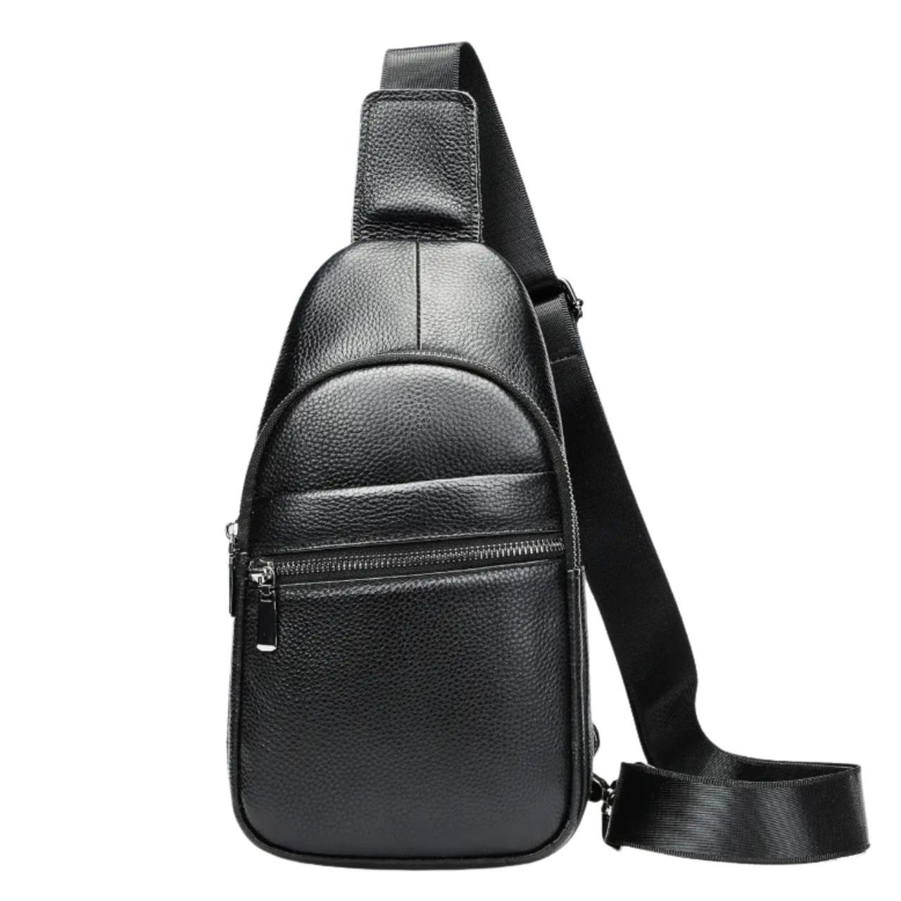 Мужская сумка-слинг Lorian из натуральной кожи с наружными карманами Черный (LR 259203-black)