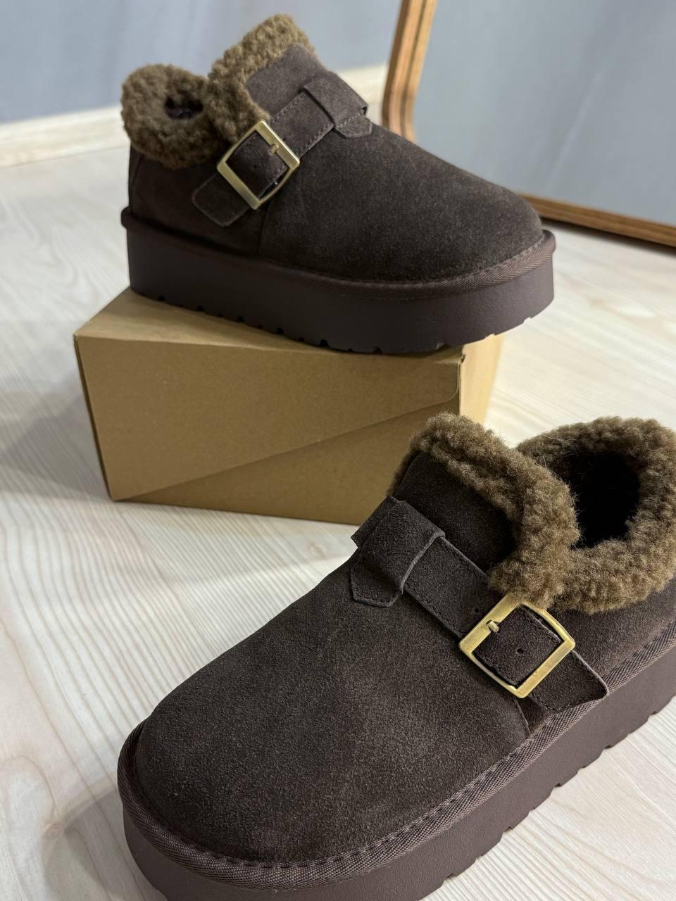 Ботинки женские Hengji 003-7 угги натуральная замша с пряжкой р. 38 Коричневый (5610) - фото 10