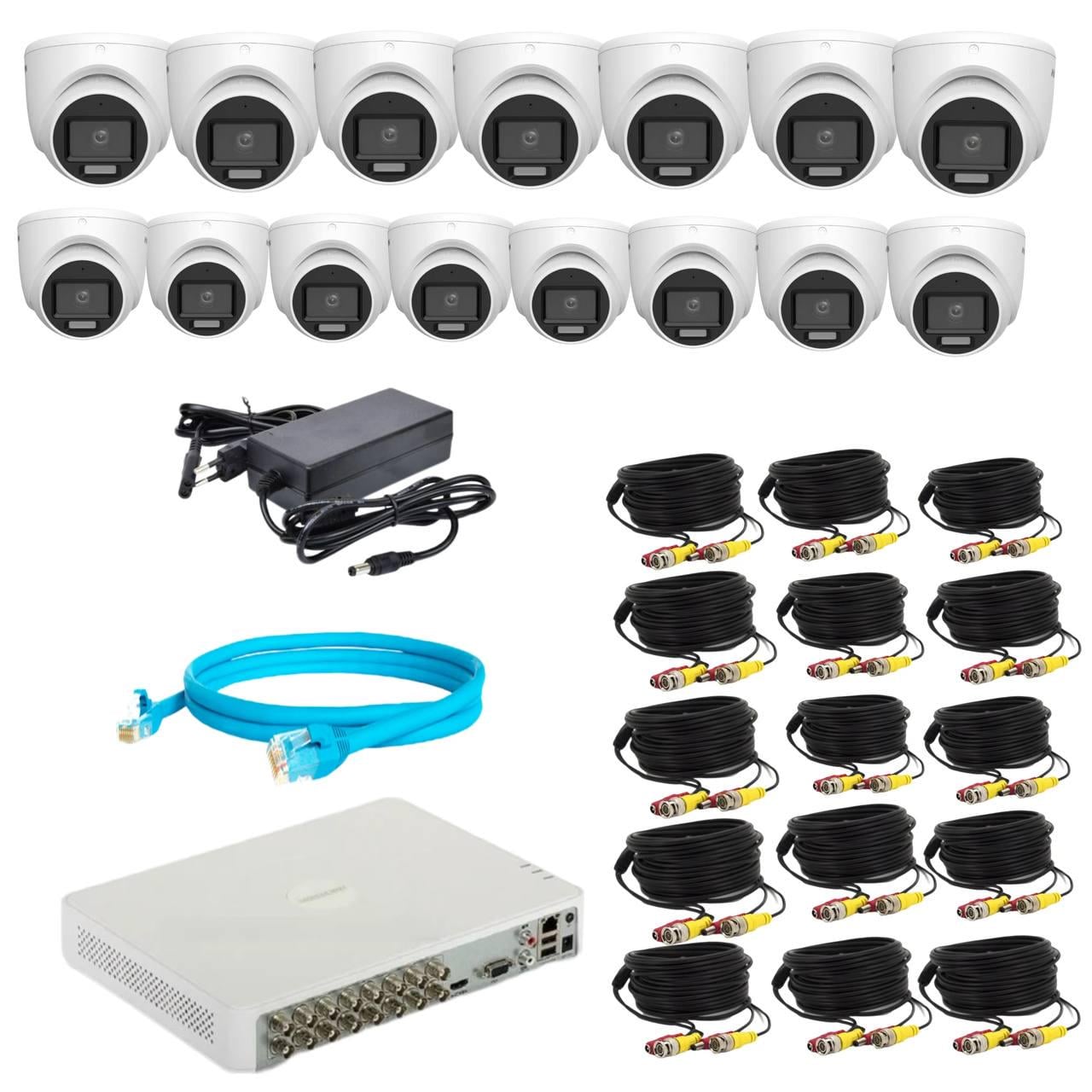 Комплект відеонагляду Hikvision 2Mp-THD-Hybrid-Acusense-DS-2CE76D0T-LMFS на 15 камер (24190923)