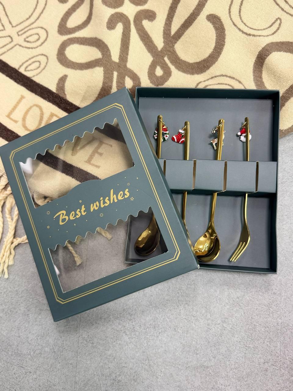 Набор столовых приборов Праздничное пожелание 2 ложки/2 вилки с новогодним декором (102-1489)