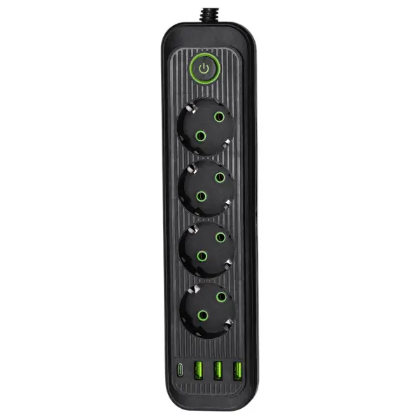 Фильтр-удлинитель Yiwu USB и Type-C на 4 розетки 2500 Вт 5 м Черный (147-107-HP-5-40)