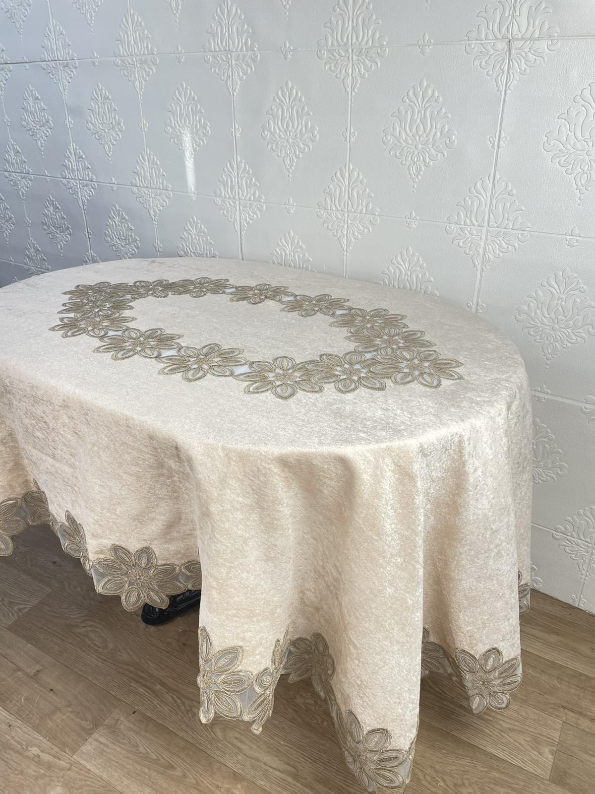 Скатертина велюрова Acme Tekstil PVS Daisy ovale 160x300 см Capuccino (CN37717) - фото 2