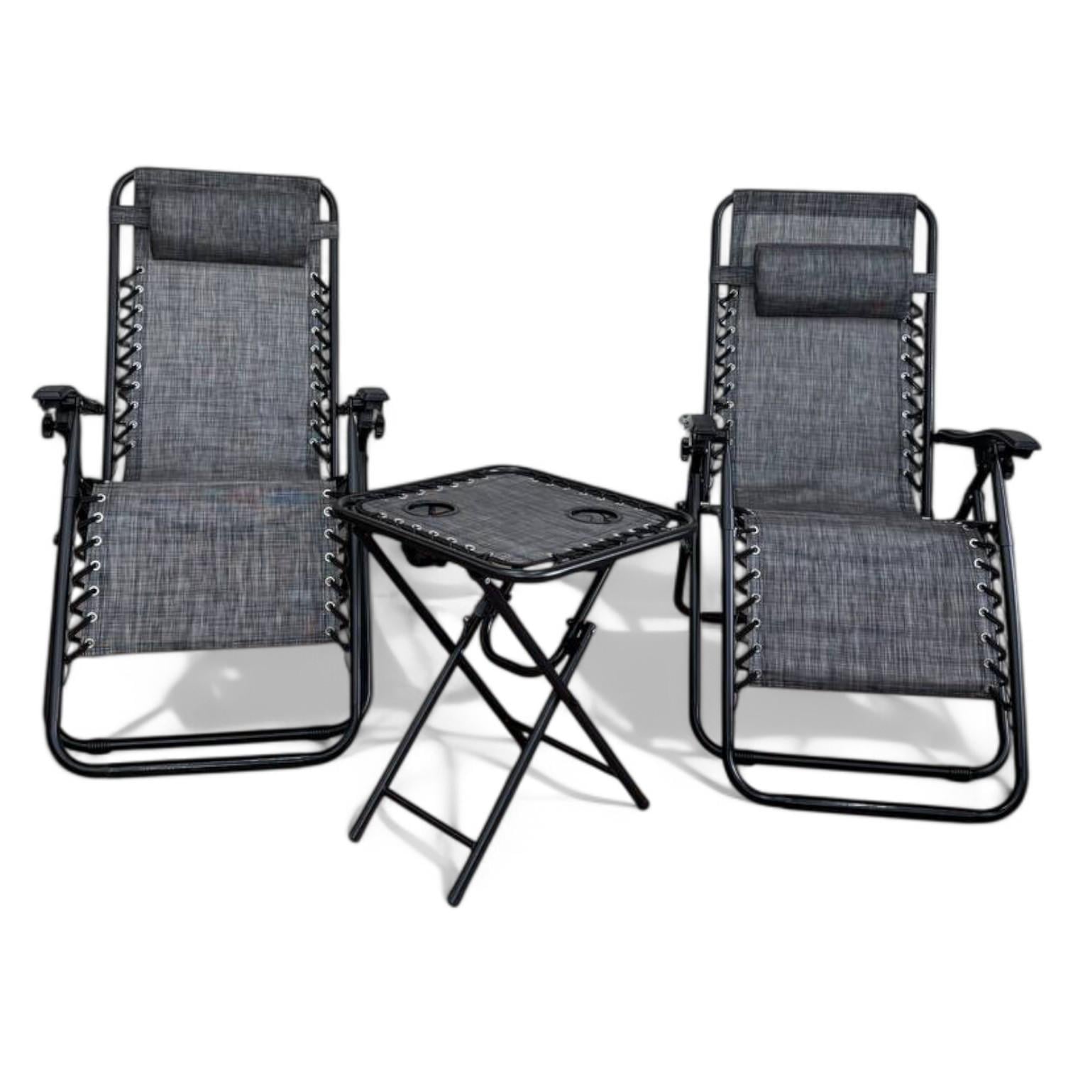Комплект 2-а розкладних крісла-шезлонга та столик LEOBRO LB-ZGT-F3-GRY Zero Gravity до 120 кг з регулюванням спинки Сірий (leo-140752)