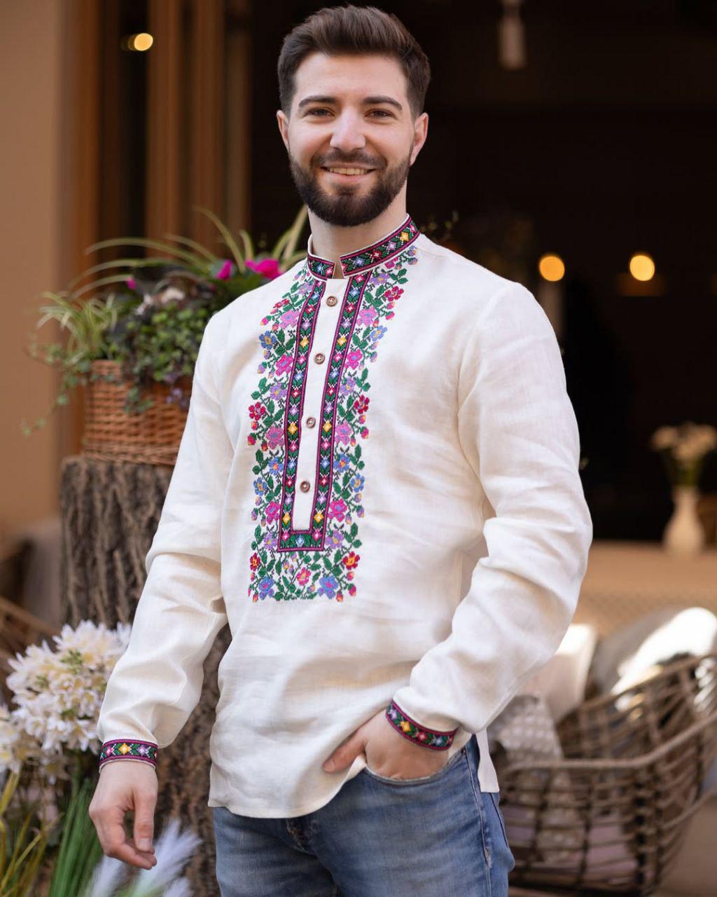 Вишиванка чоловіча р. 60 Вершковий (585)