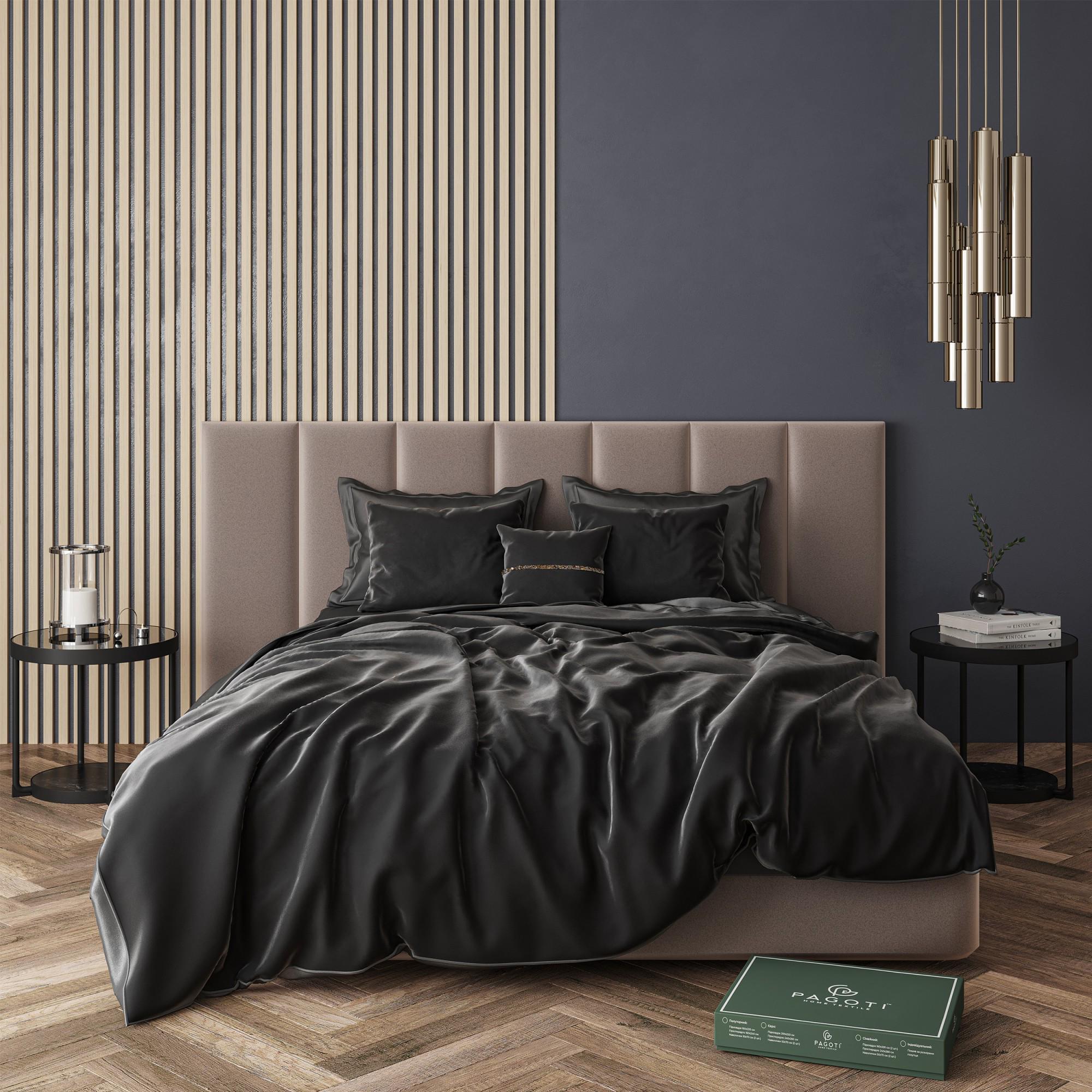 Комплект постільної білизни сатин-велюр PAGOTI Sense полуторний 4х50х70/4х70х70 см Чорний