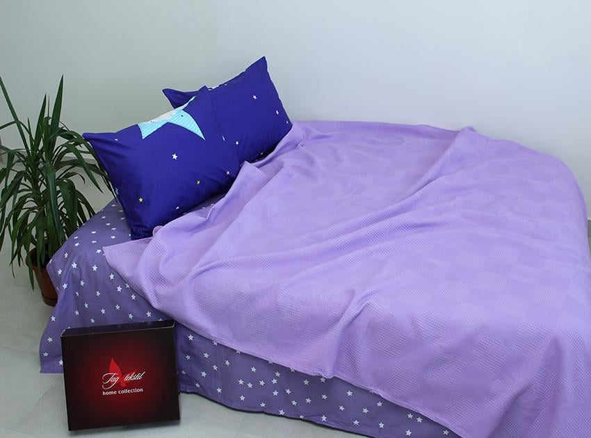 Простынь-покрывало пике TAGtekstil Клетка сиреневая 200х235 см (20775)