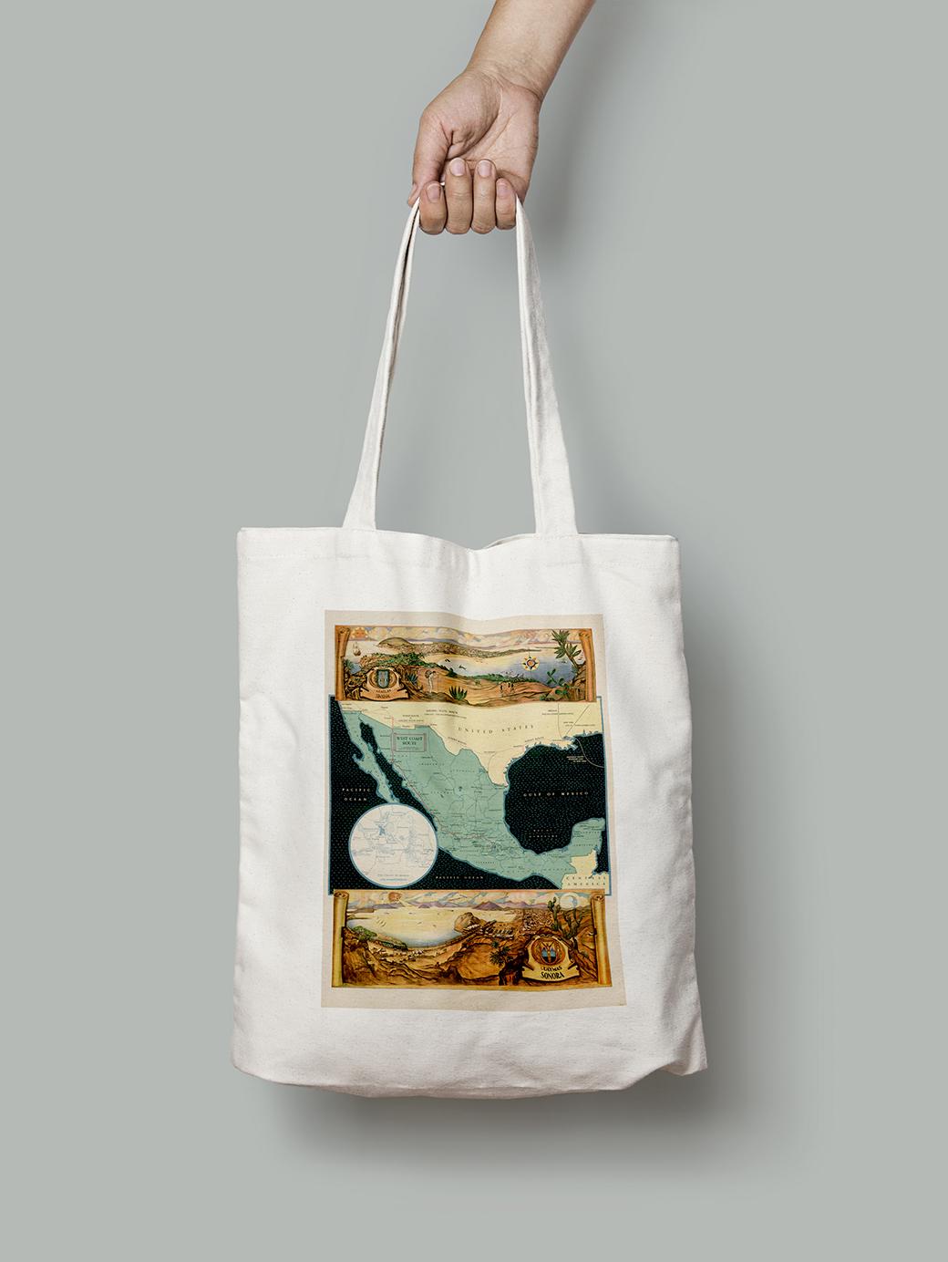 Эко-сумка Мексика - южная часть Тихого океана (OLD_MAP_poster_59_Bag)