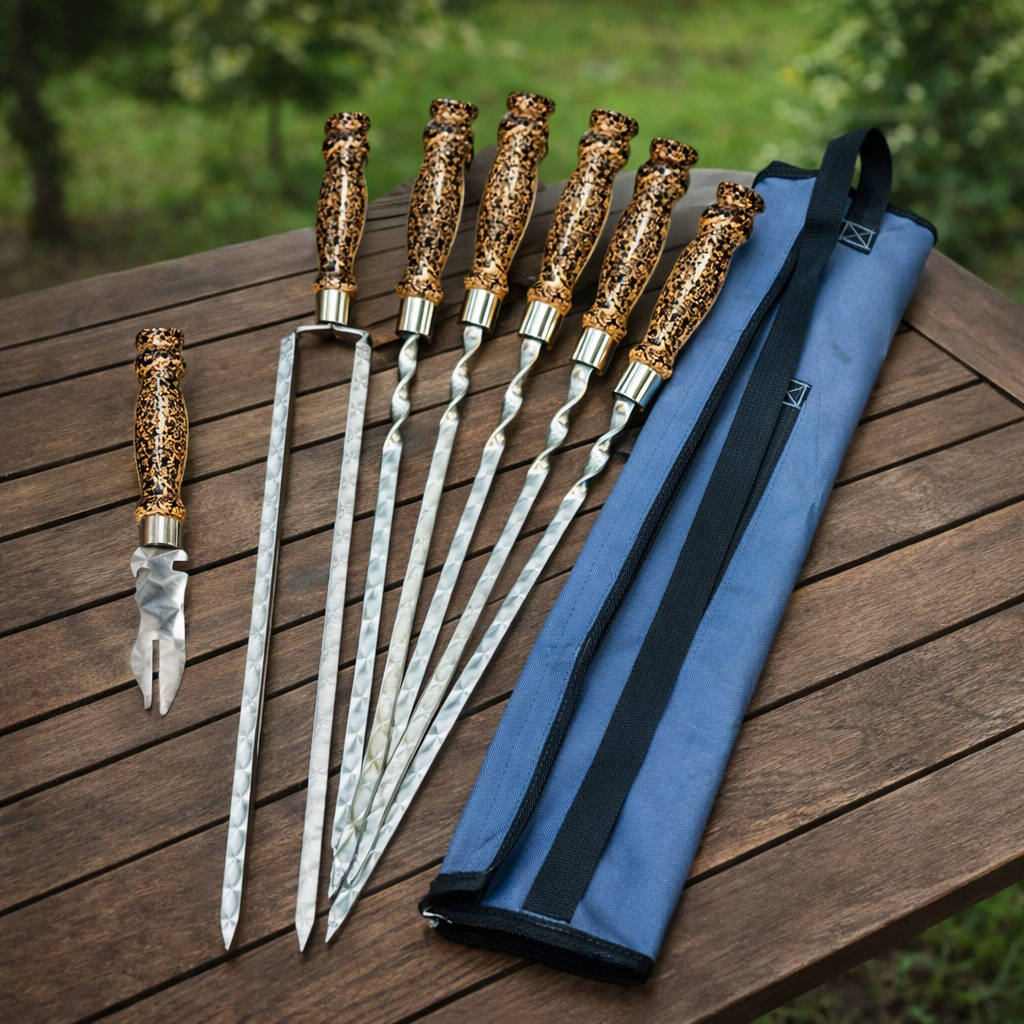 Набор шампуров Арго 6/1/1 мраморная ручка в сером чехле (10269)