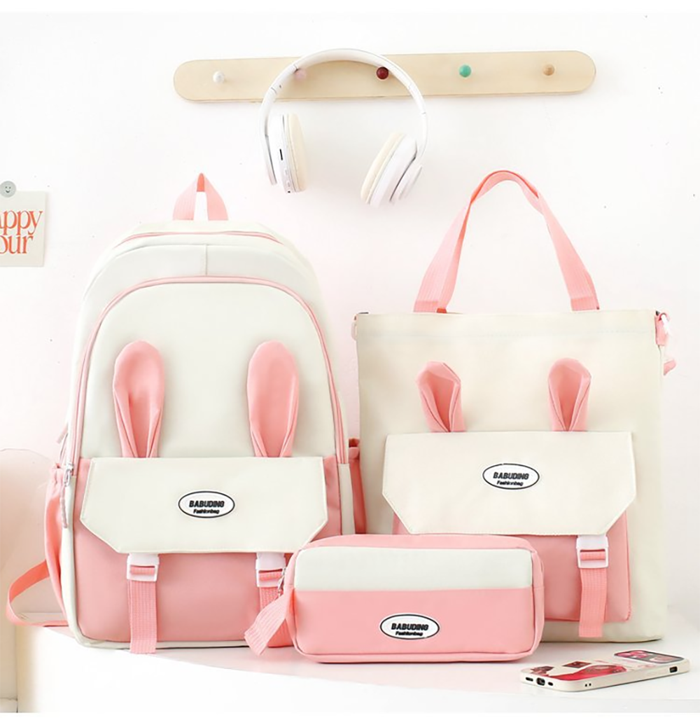 Школьный рюкзак для девочки Ушки 3в1 5-11 класс Бело-Розовый (27668042)