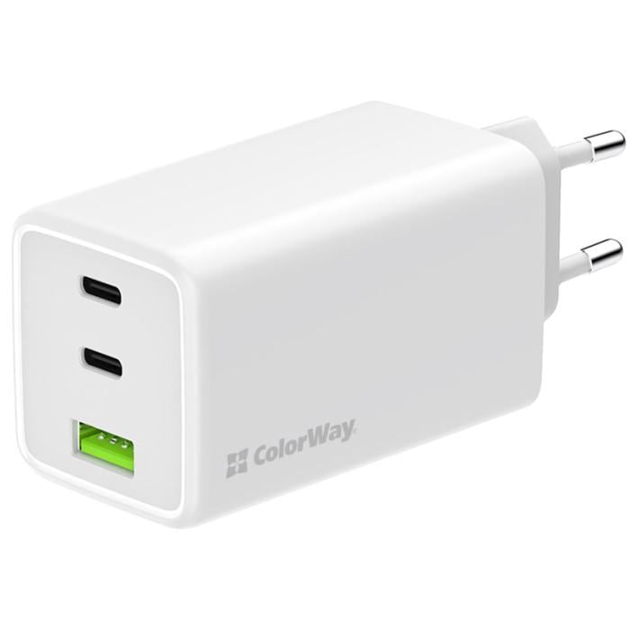 Зарядное устройство сетевое ColorWay GaN Mini CW-CHS061PD-WT 100W 2xUSB-C 1xUSB-A PD 3.0/QC 4.0 PPS White