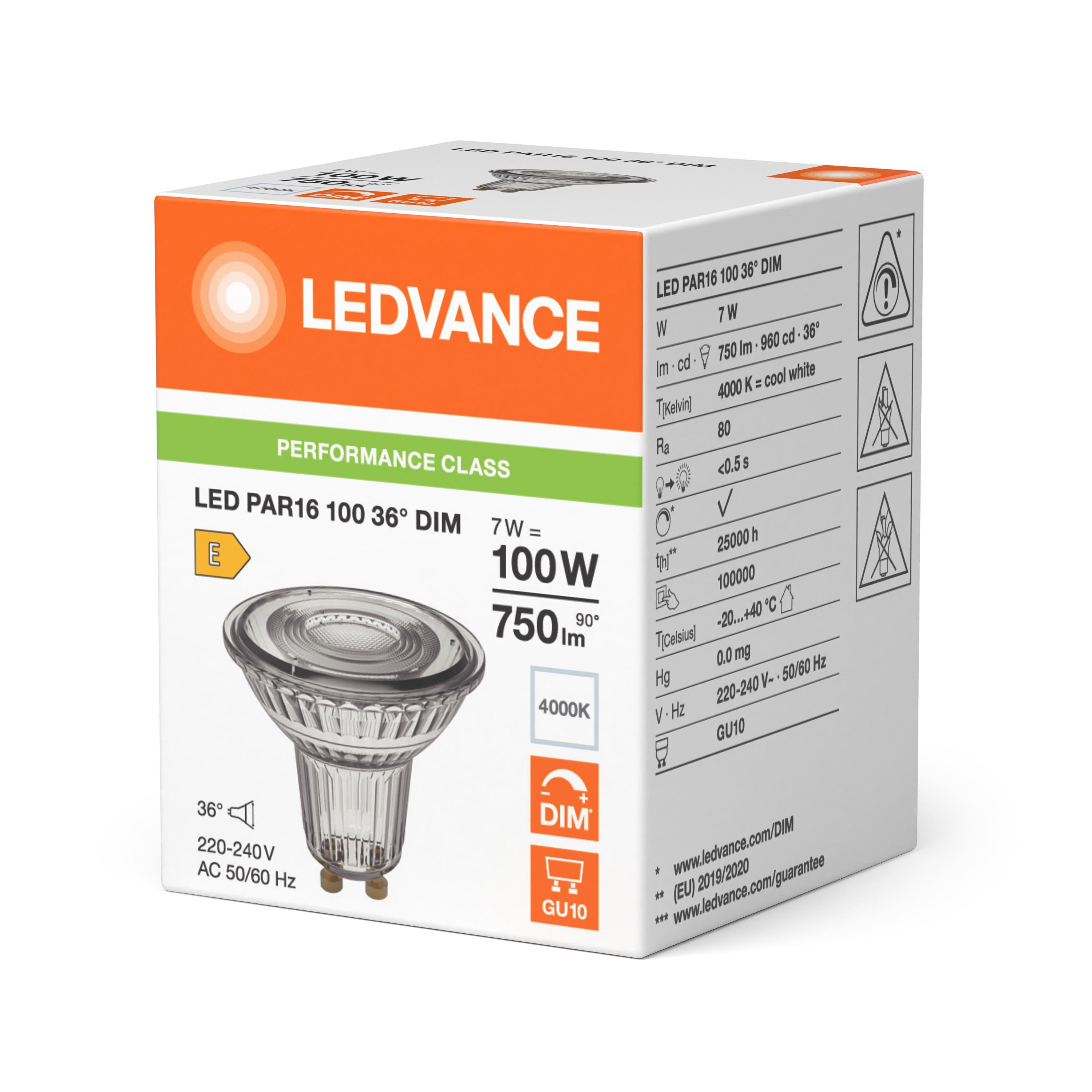Лампа LED Ledvance PAR16 7W 230V 750lm 4000K GU10 DIM 50x52 мм рефлекторна (4099854456497) - фото 5 Лампа LED Ledvance PAR16 7W 230V 750lm 4000K GU10 DIM 50x52 мм рефлекторна (4099854456497) - фото 5