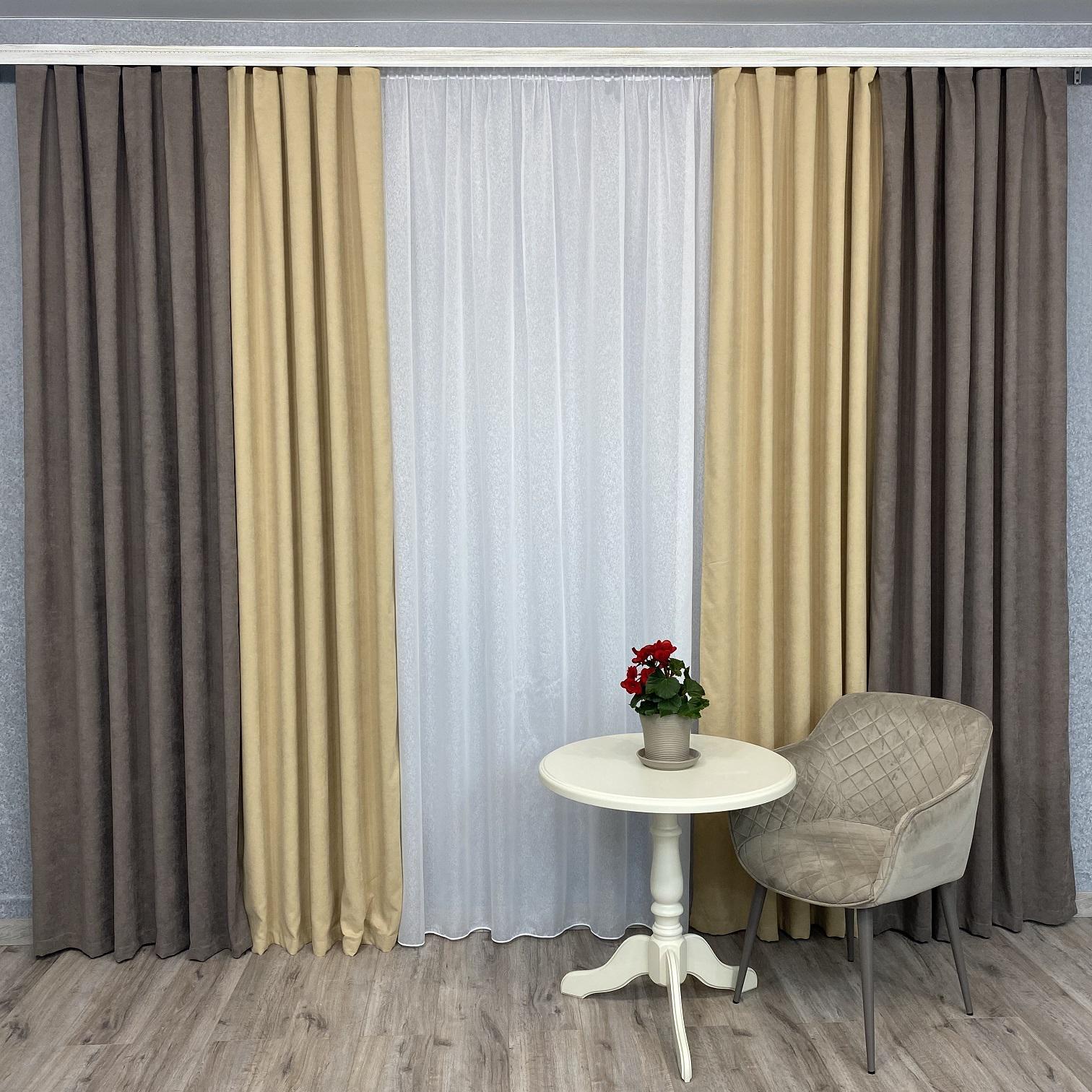 Шторы микровелюр TG Home Дуэт №450 1,50х2,70 м Мокко/Бежевый (450-341/195)