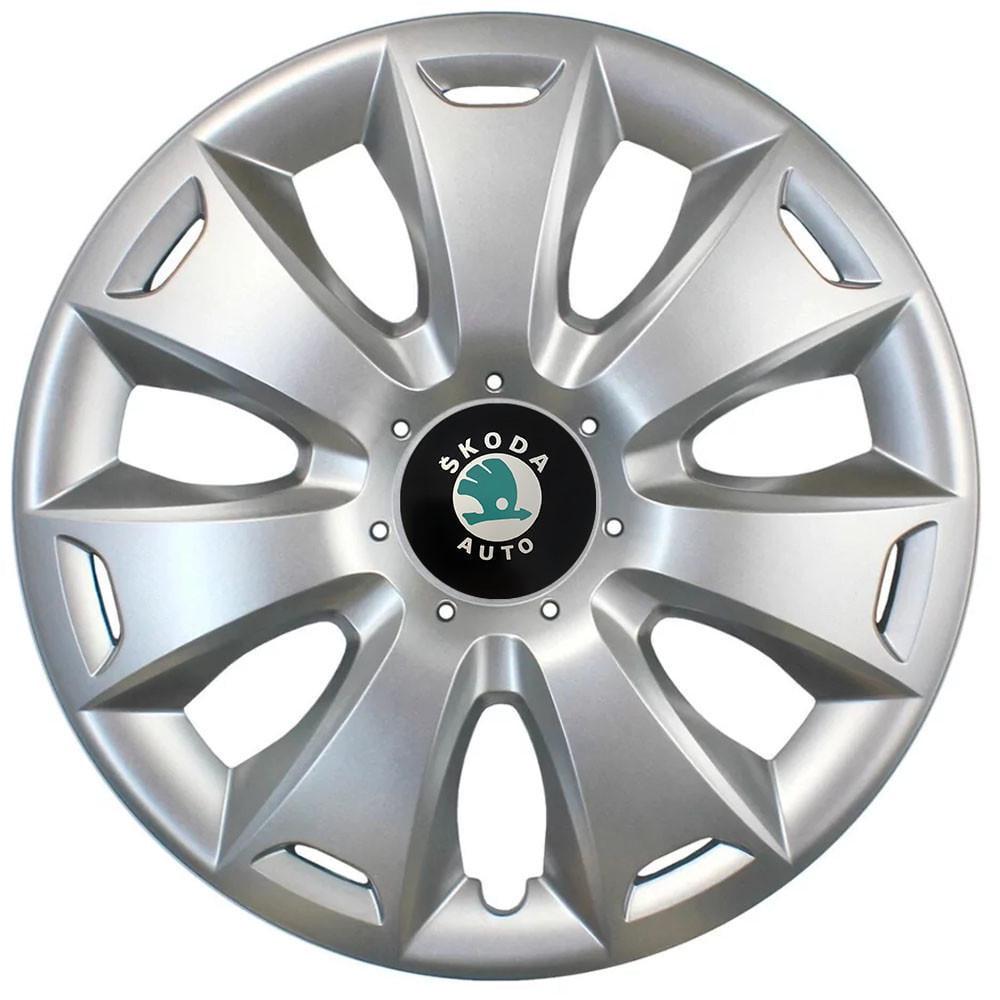 Колпаки автомобильные R15 Skoda Зеленый 335 SJS 4 шт. Серебристый