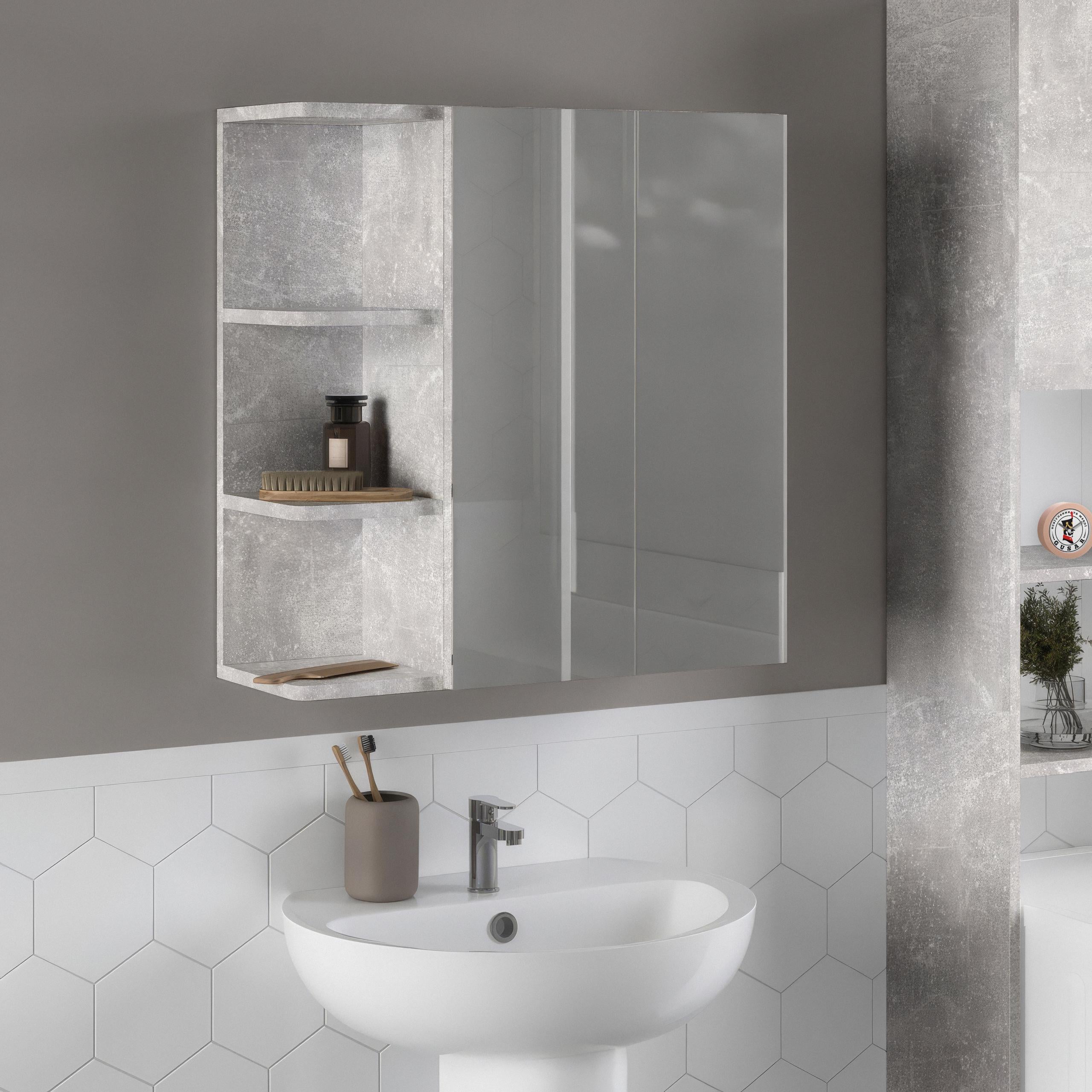 Зеркало с полками для ванной комнаты F-51 620х208х640 мм Бетон Зеркало с полками для ванной комнаты F-51 620х208х640 мм Бетон
