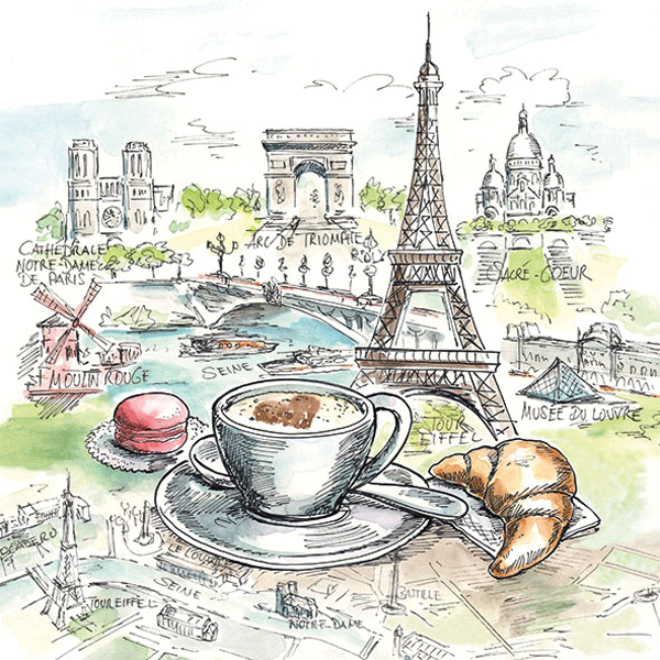 Салфетки для декупажа Ambiente Французский завтрак 18,5г/м2 33х33 см 20 шт. 12 пач. (8712159160376)