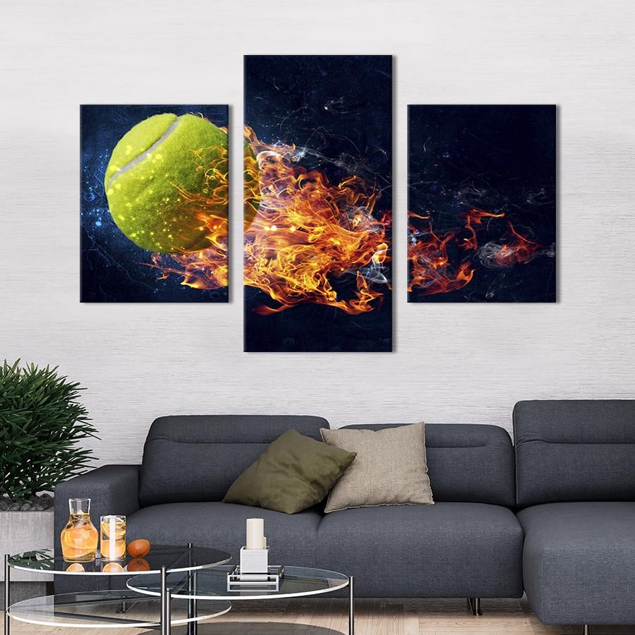 Картина для интерьера Мяч для тенниса в огне 66x40 см (494-32)