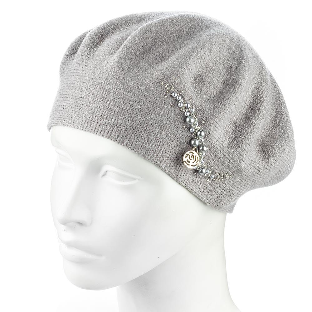 Берет женский двойной ZOLLY ZH260 с бусинами вискоза универсальный Серый (294906)