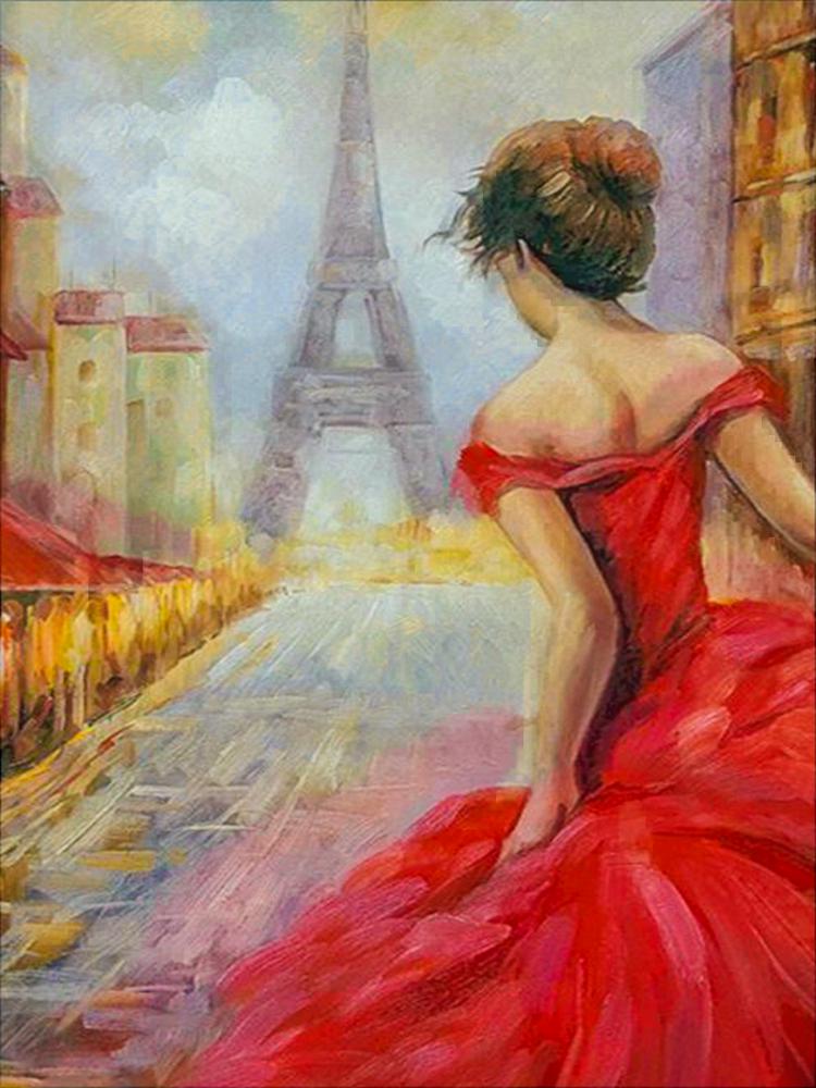 Алмазна мозаїка Леді в червоному 30x40 см (DIY-МС154)