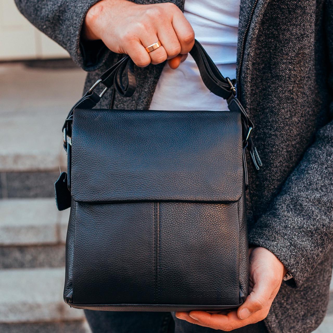 Сумка-мессенджер мужская кожаная Tiding Bag Черный (GLD-2138)